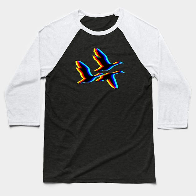 Multi-Colored Flying Geese Baseball T-Shirt by OnlyGeeses